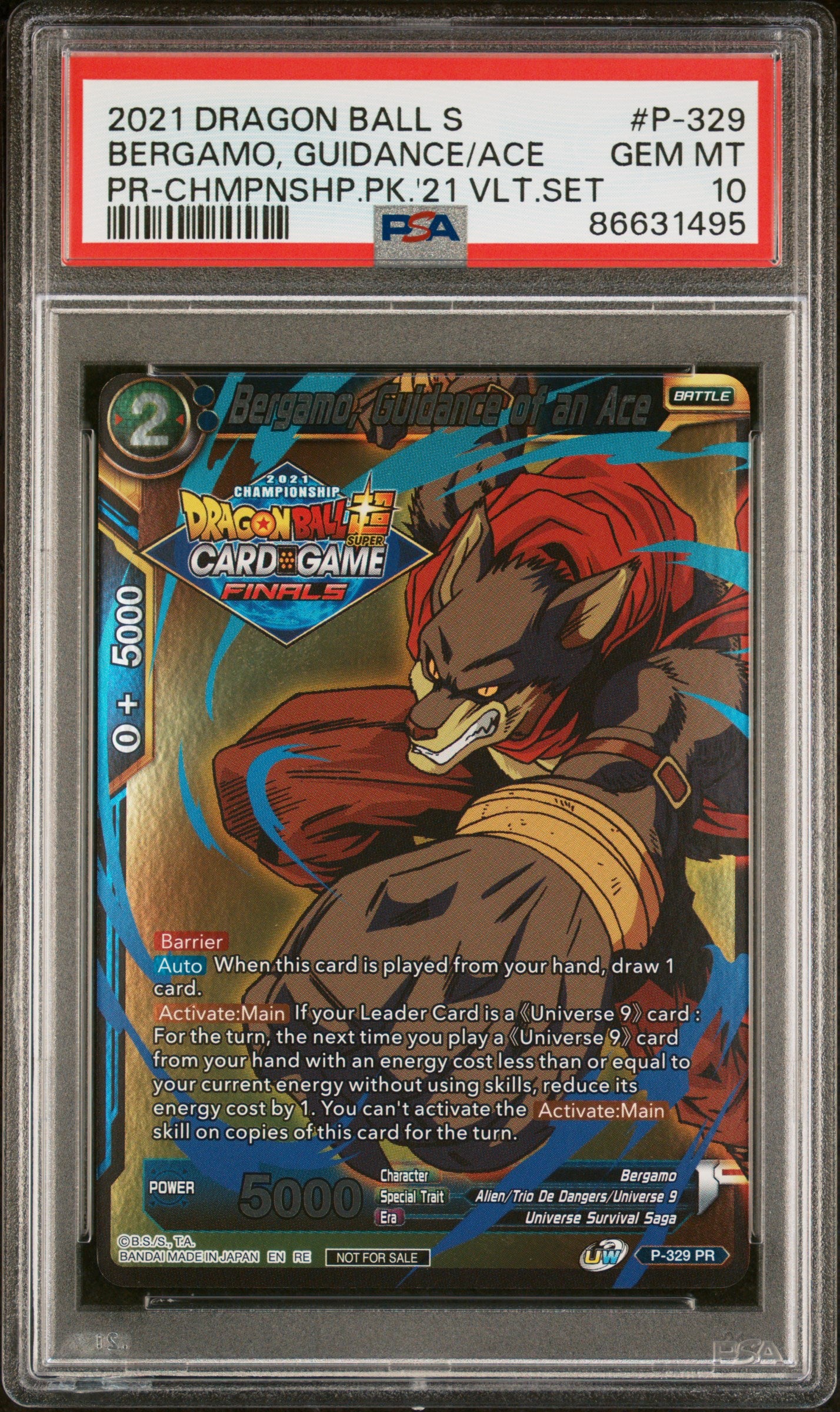 2021 Dragon Ball Super Trading Card - Bergamo, Guidance/Ace #P - 329 with PSA Gem Mint 10 Grade