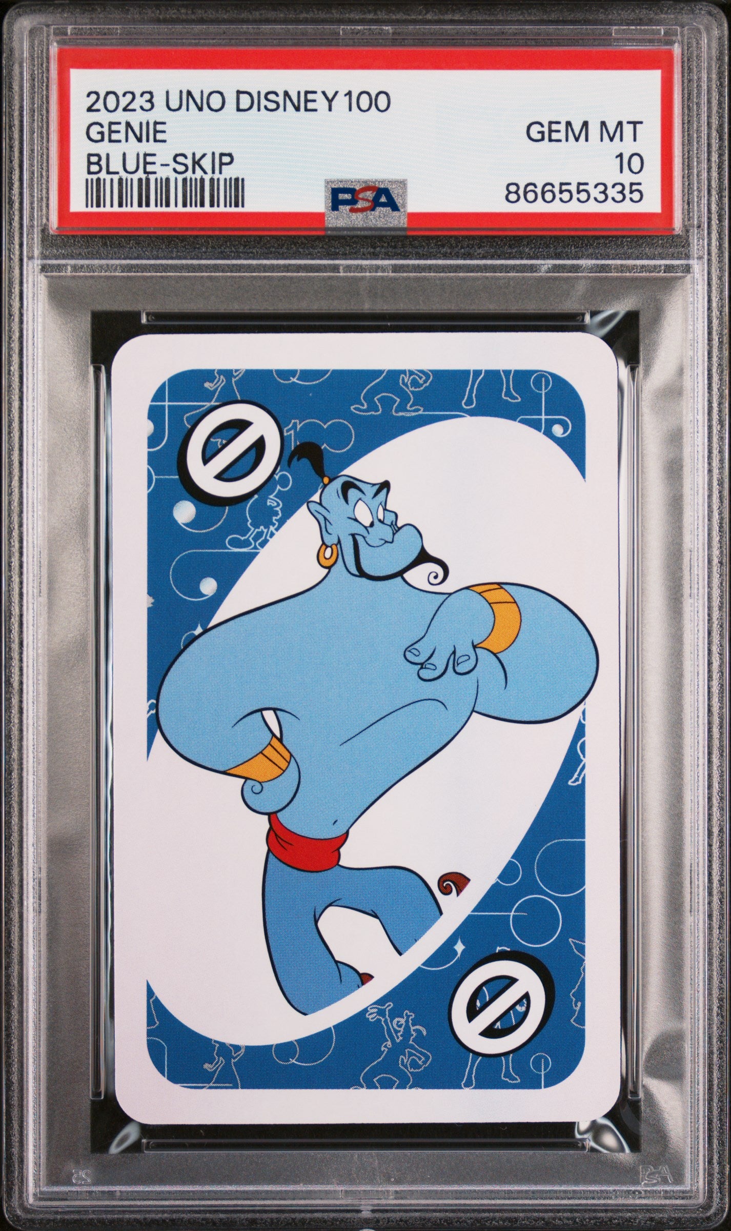 2023 UNO Disney 100 Collection Genie Themed Blue Skip Card Certified PSA 10